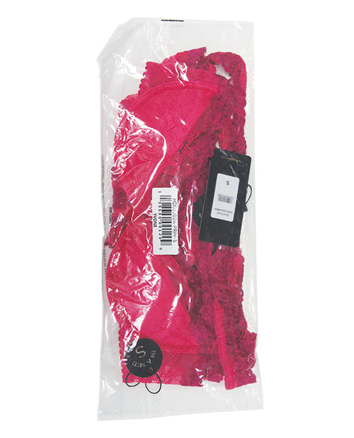 Yvone Lace Bra w/Removable Straps, Garter & Tanga Panty 3 pc Set - Pink XL - Adult plus-size apparel