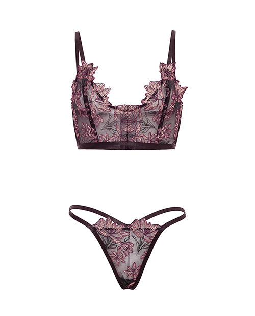 Adela Embroidered Boned Bustier w/G-String 2 pc Set - Black/Pink XL - Adult plus-size apparel