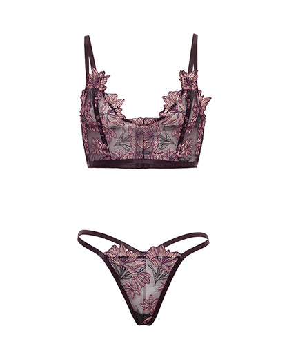 Adela Embroidered Boned Bustier w/G-String 2 pc Set - Black/Pink XL - Adult plus-size apparel