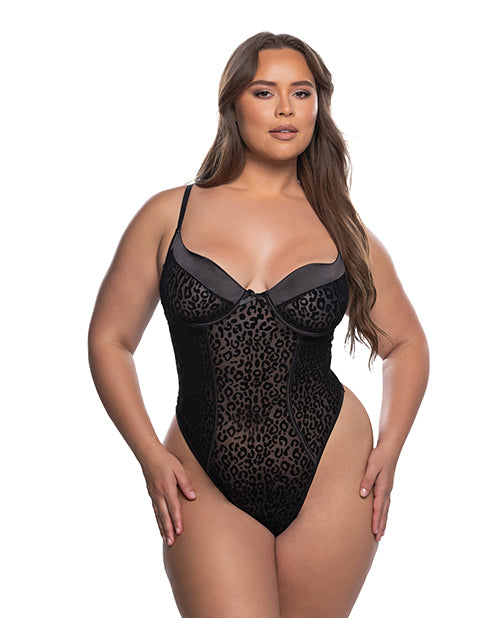 Wild Thing Underwire Teddy - Black Leopard 1X/2X - Adult plus-size apparel